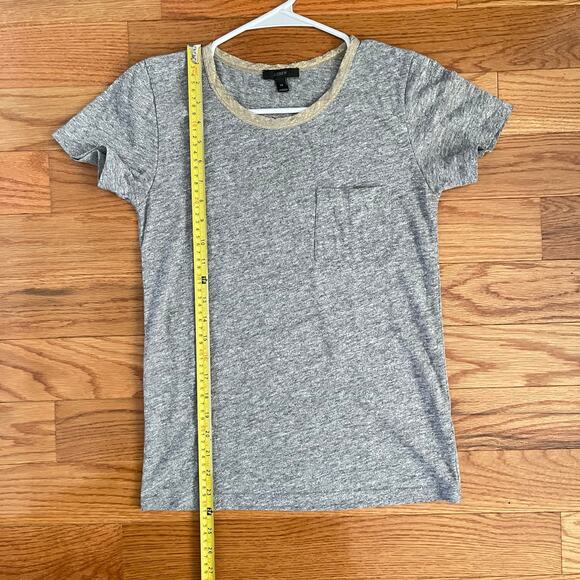 J Crew Gold Metallic Trim Crewneck T-Shirt Womens X-Small Grey Gold Basic Casual - Picture 9 of 9